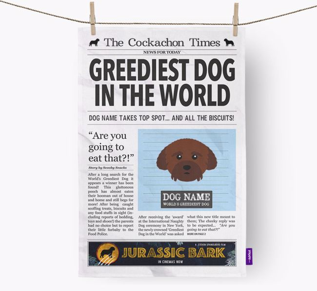 The {breedShortName} Times 'Greediest Dog In The World' Personalised Dish Towel